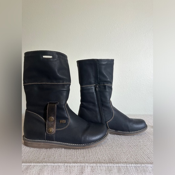 Remonte Shanice 71 Fold Winter Boot Black Leather Knit Strap Snap Zip 38 - Picture 4 of 5